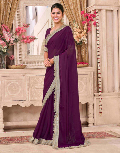 Purple Georgette Gota Lace Saree