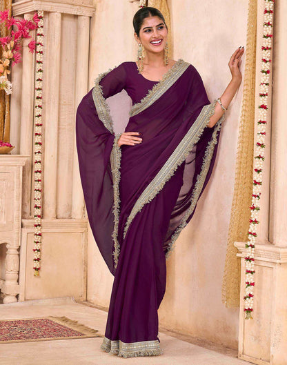 Purple Georgette Gota Lace Saree
