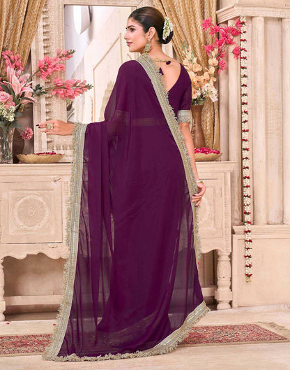 Purple Georgette Gota Lace Saree