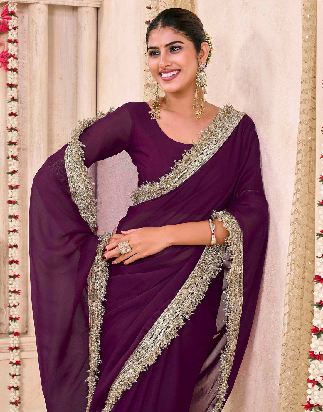 Purple Georgette Gota Lace Saree