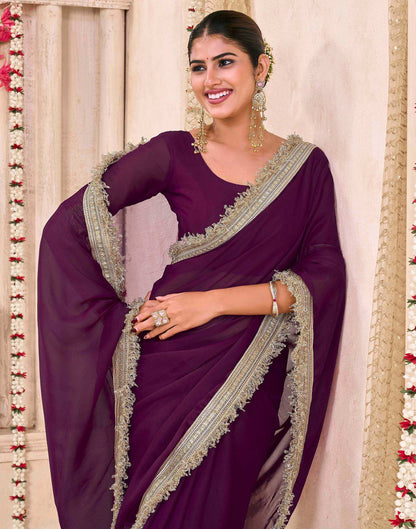 Purple Georgette Gota Lace Saree