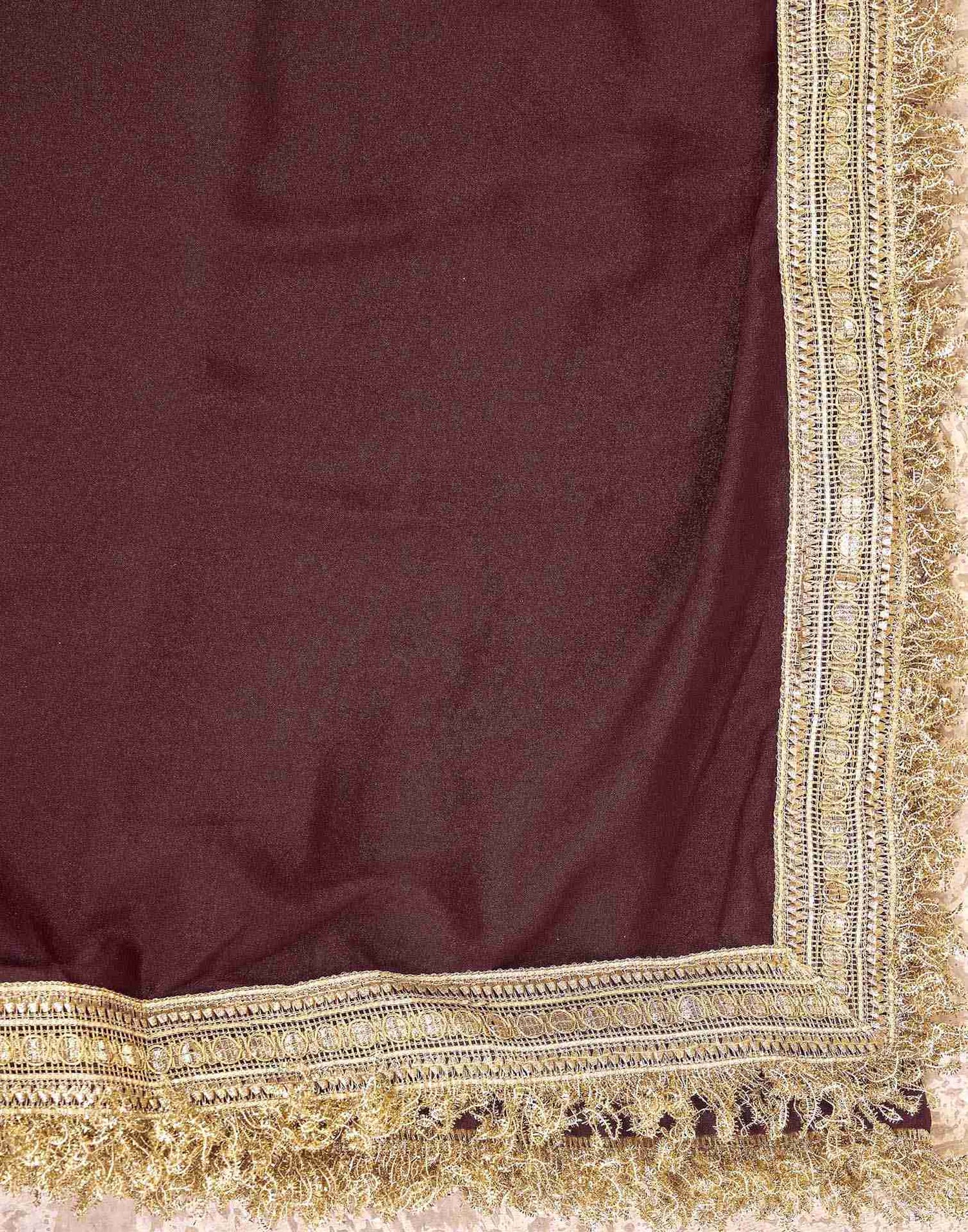 Maroon Georgette Gota Lace Saree