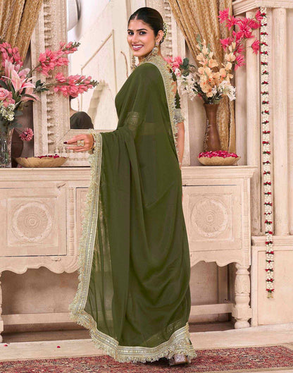Mehandi Green Georgette Gota Lace Saree