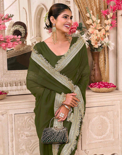Mehandi Green Georgette Gota Lace Saree