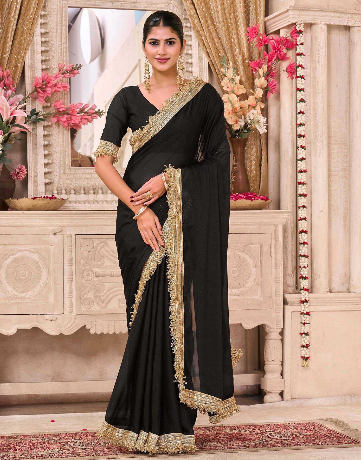 Black Georgette Gota Lace Saree