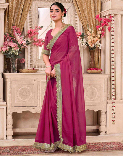 Rani Pink Georgette Gota Lace Saree