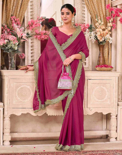 Rani Pink Georgette Gota Lace Saree