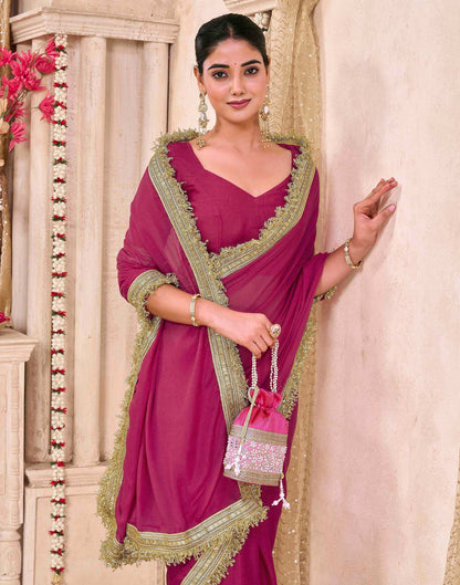 Rani Pink Georgette Gota Lace Saree