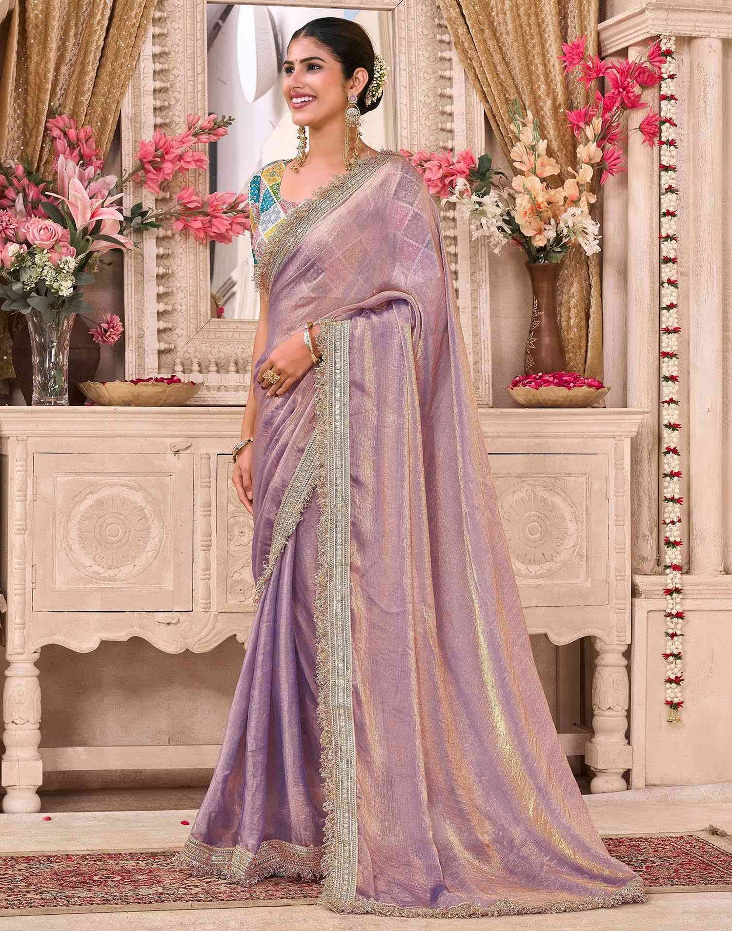 Lavender Shimmer Gota Lace Saree
