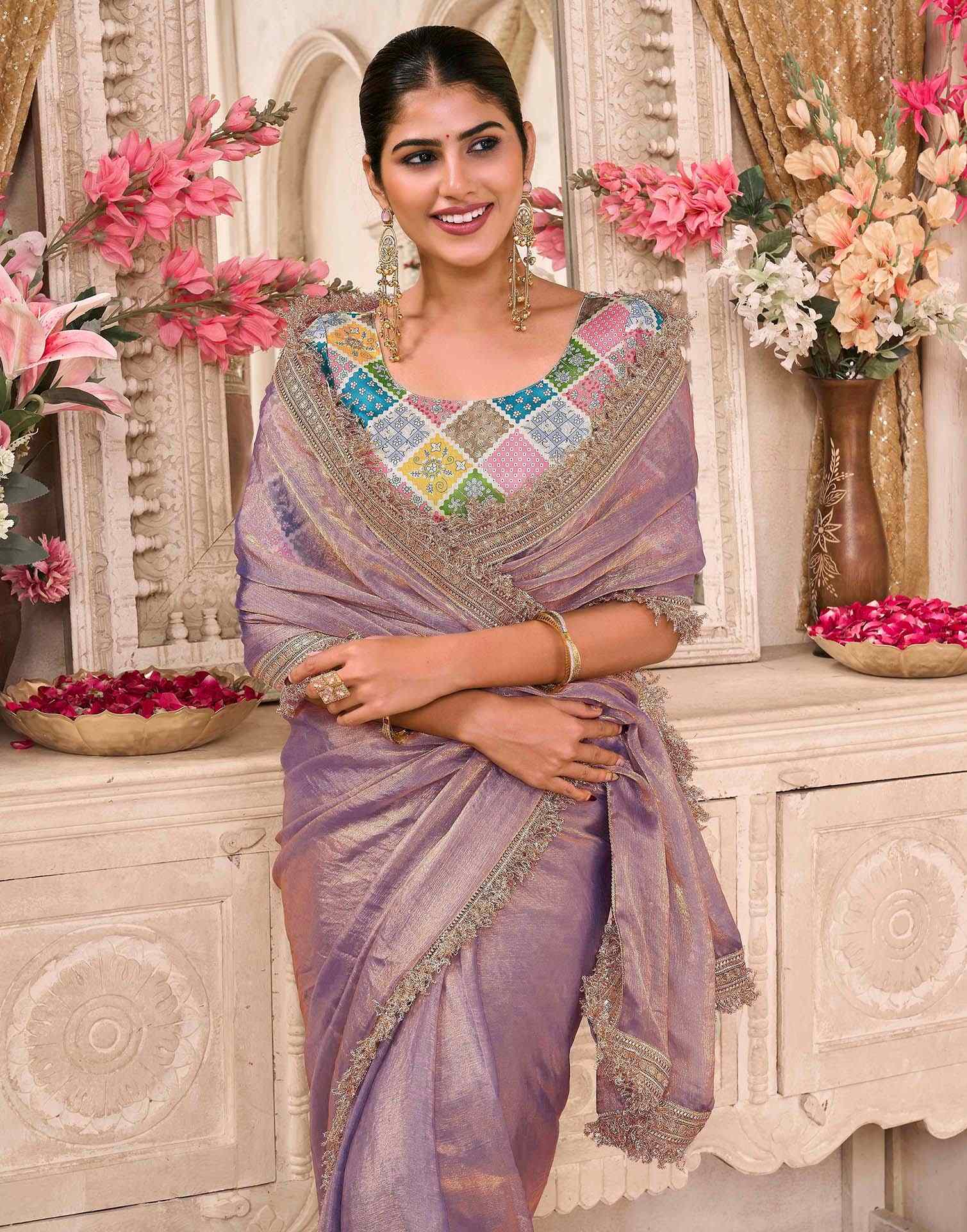 Lavender Shimmer Gota Lace Saree