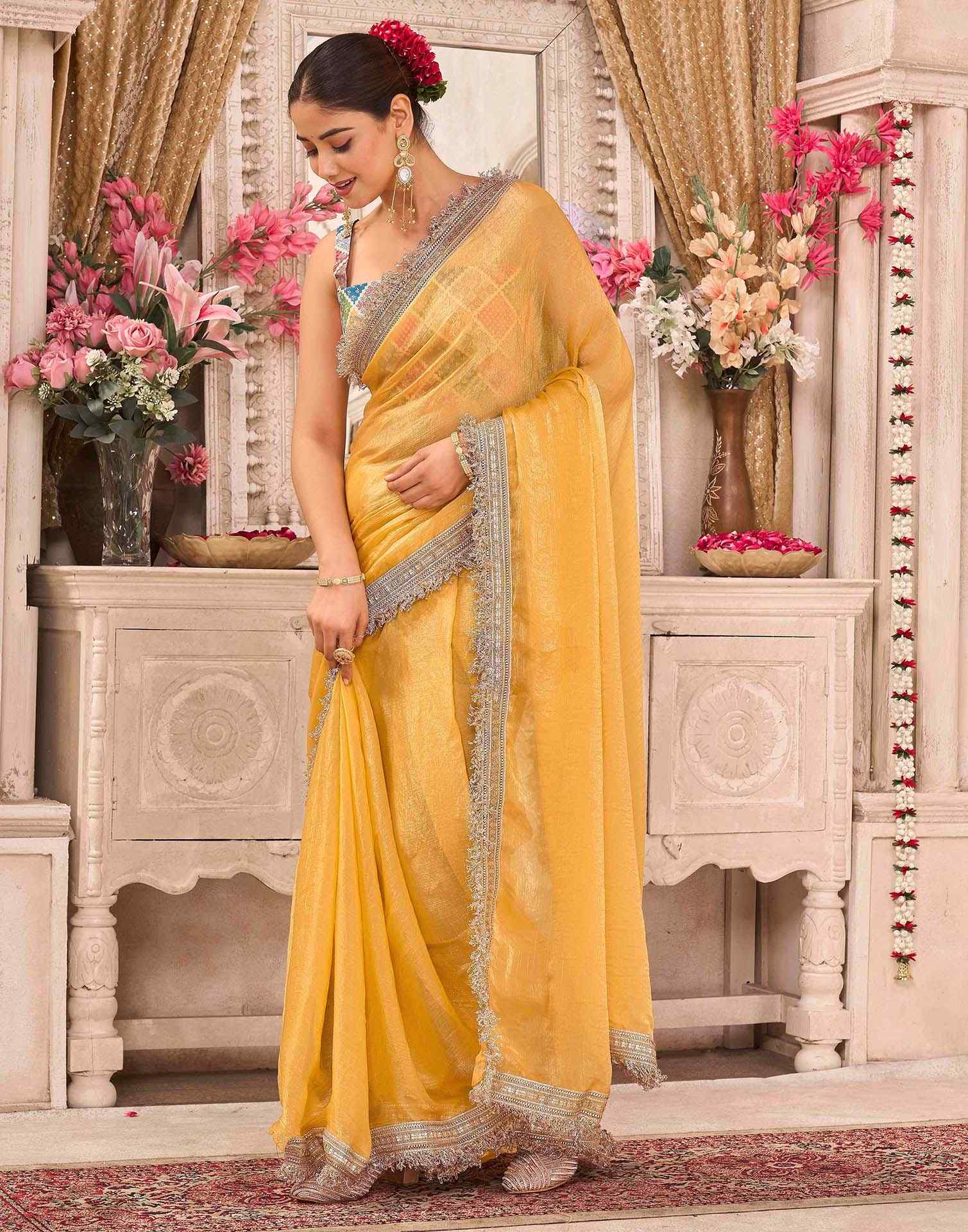 Yellow Shimmer Gota Lace Saree