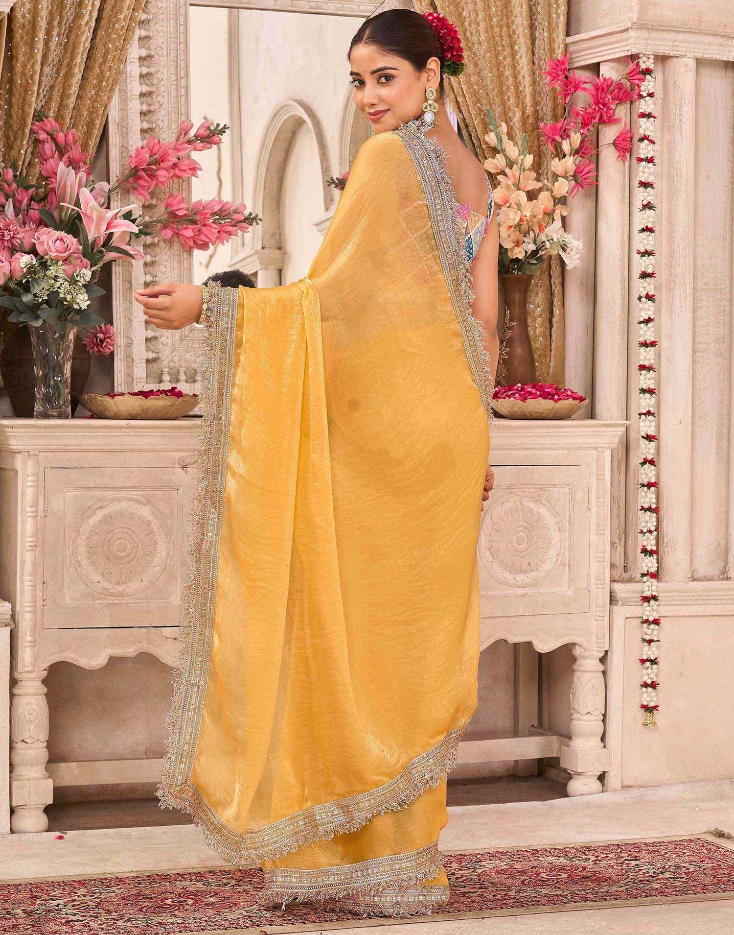 Yellow Shimmer Gota Lace Saree