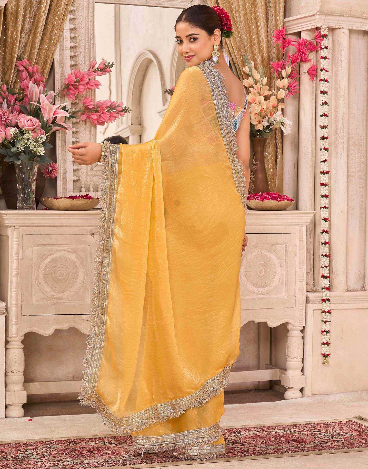 Yellow Shimmer Gota Lace Saree
