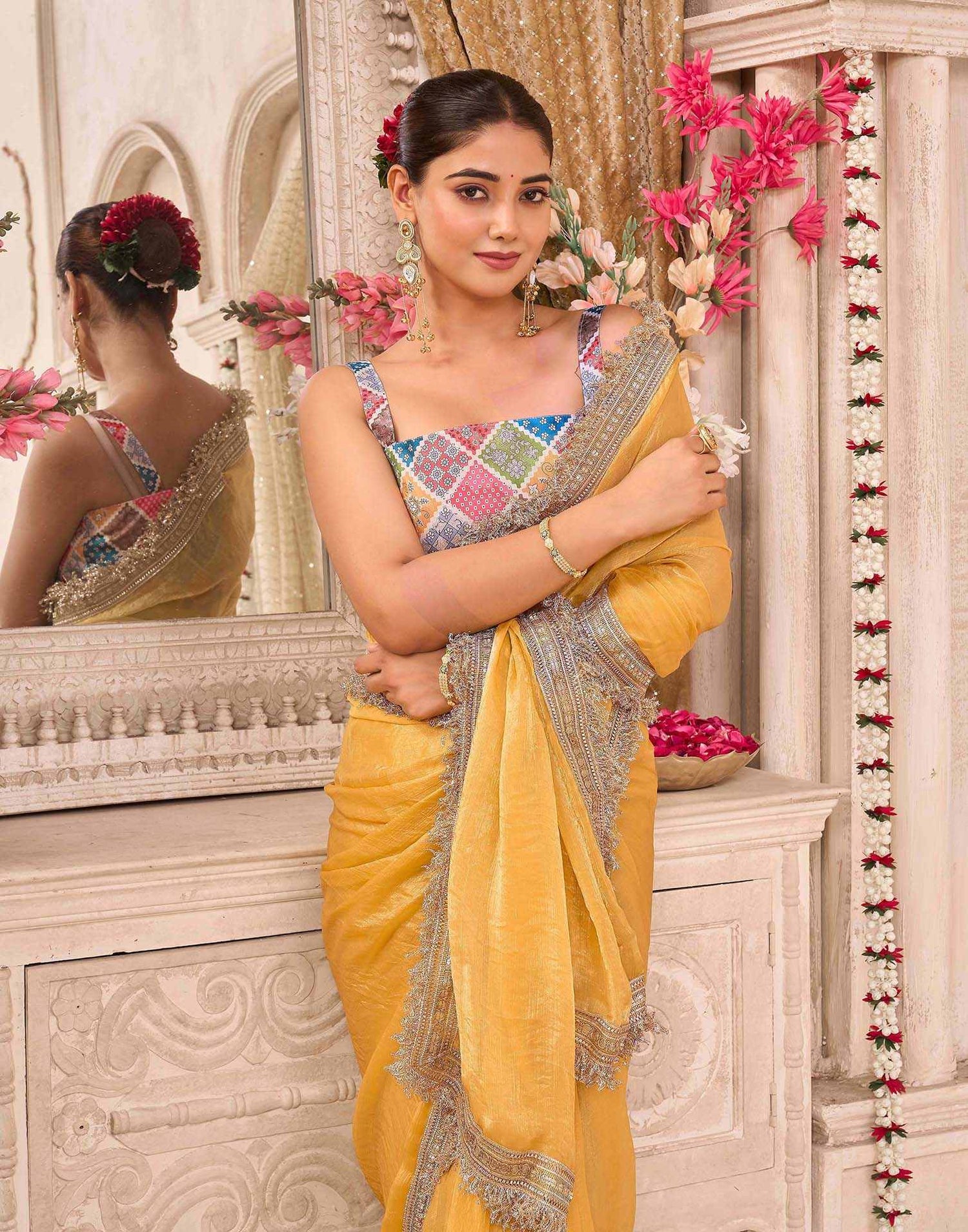 Yellow Shimmer Gota Lace Saree