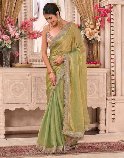 Parrot Green Shimmer Gota Lace Saree