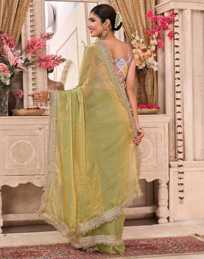 Parrot Green Shimmer Gota Lace Saree