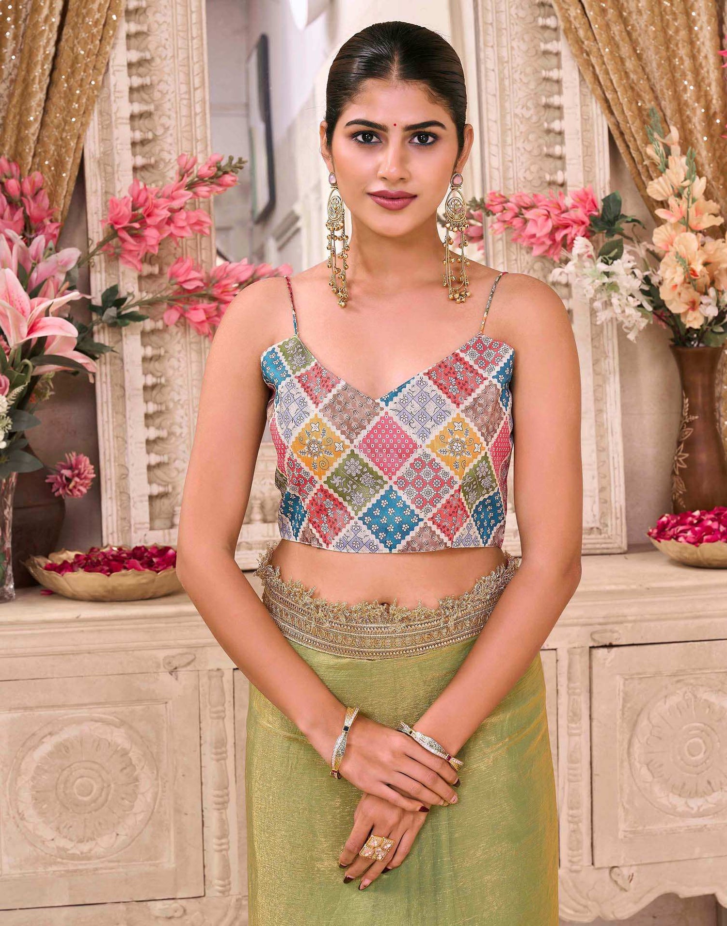 Parrot Green Shimmer Gota Lace Saree