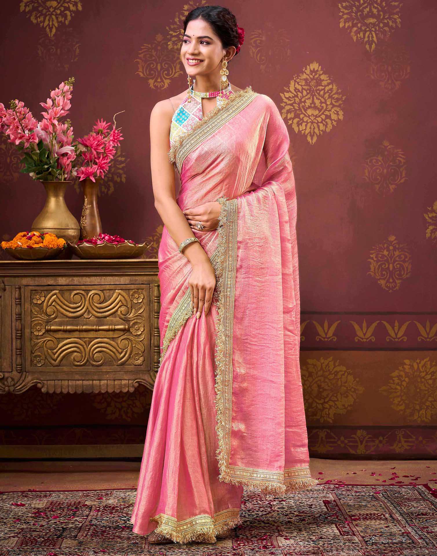 Dusty Pink Shimmer Gota Lace Saree
