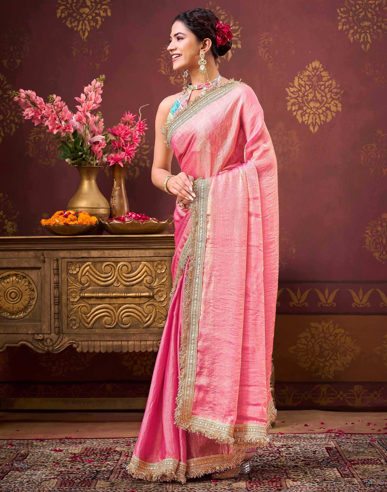 Dusty Pink Shimmer Gota Lace Saree