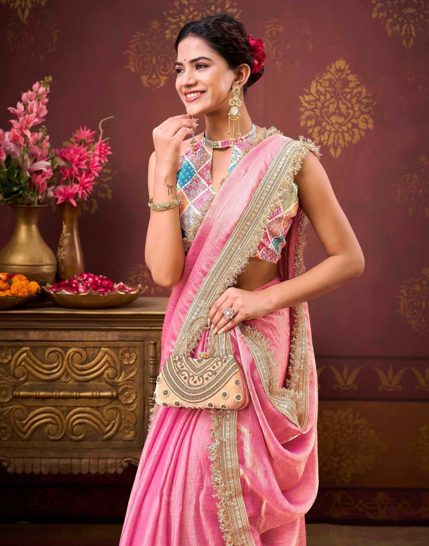 Dusty Pink Shimmer Gota Lace Saree