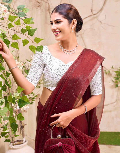 Maroon Shimmer Stone Work Swarovski Saree