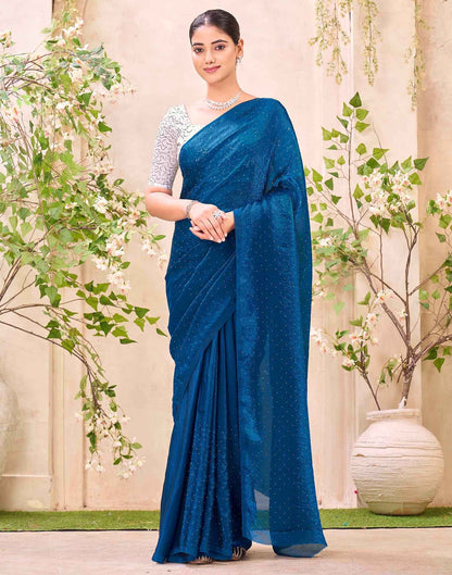 Peacock Blue Shimmer Stone Work Swarovski Saree