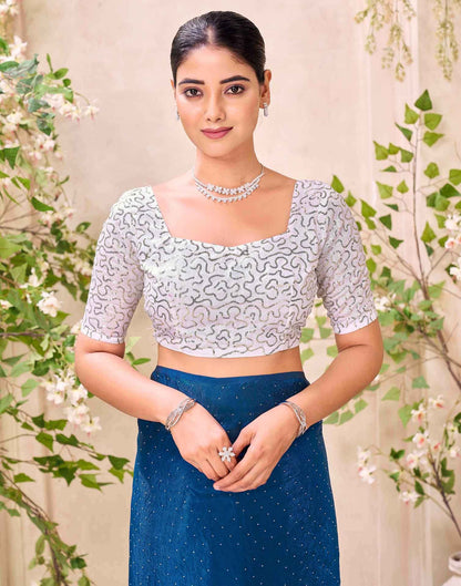 Peacock Blue Shimmer Stone Work Swarovski Saree
