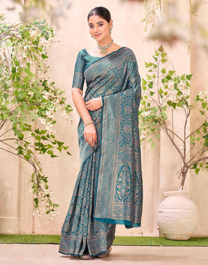 Teal Blue Silk Woven Banarasi Saree