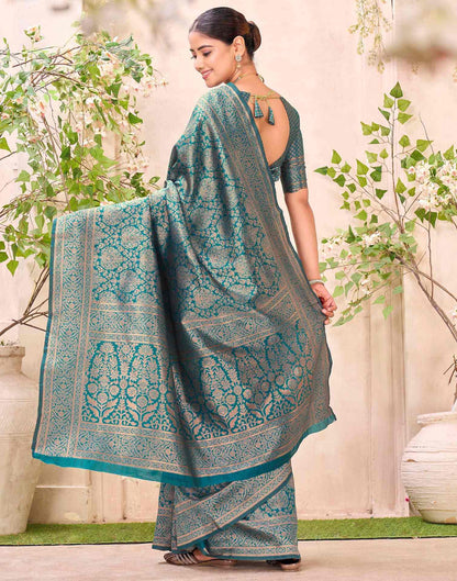 Teal Blue Silk Woven Banarasi Saree