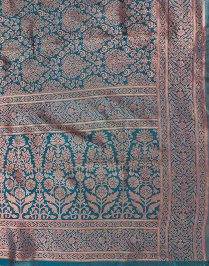Teal Blue Silk Woven Banarasi Saree