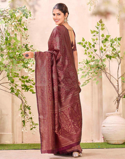 Maroon Silk Woven Banarasi Saree