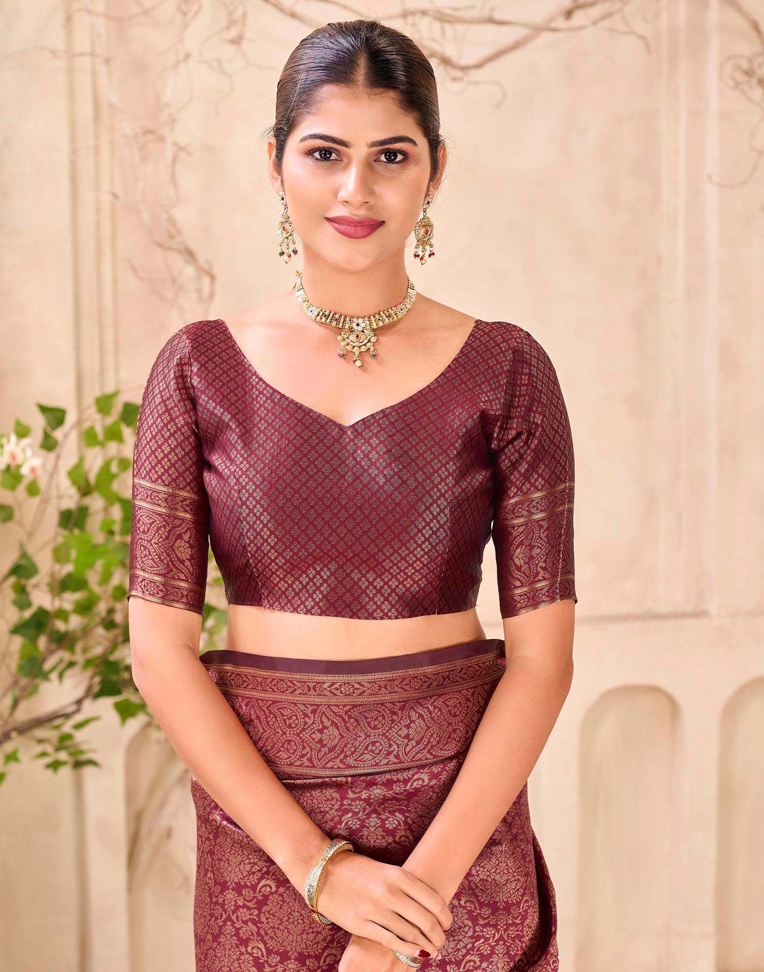 Maroon Silk Woven Banarasi Saree