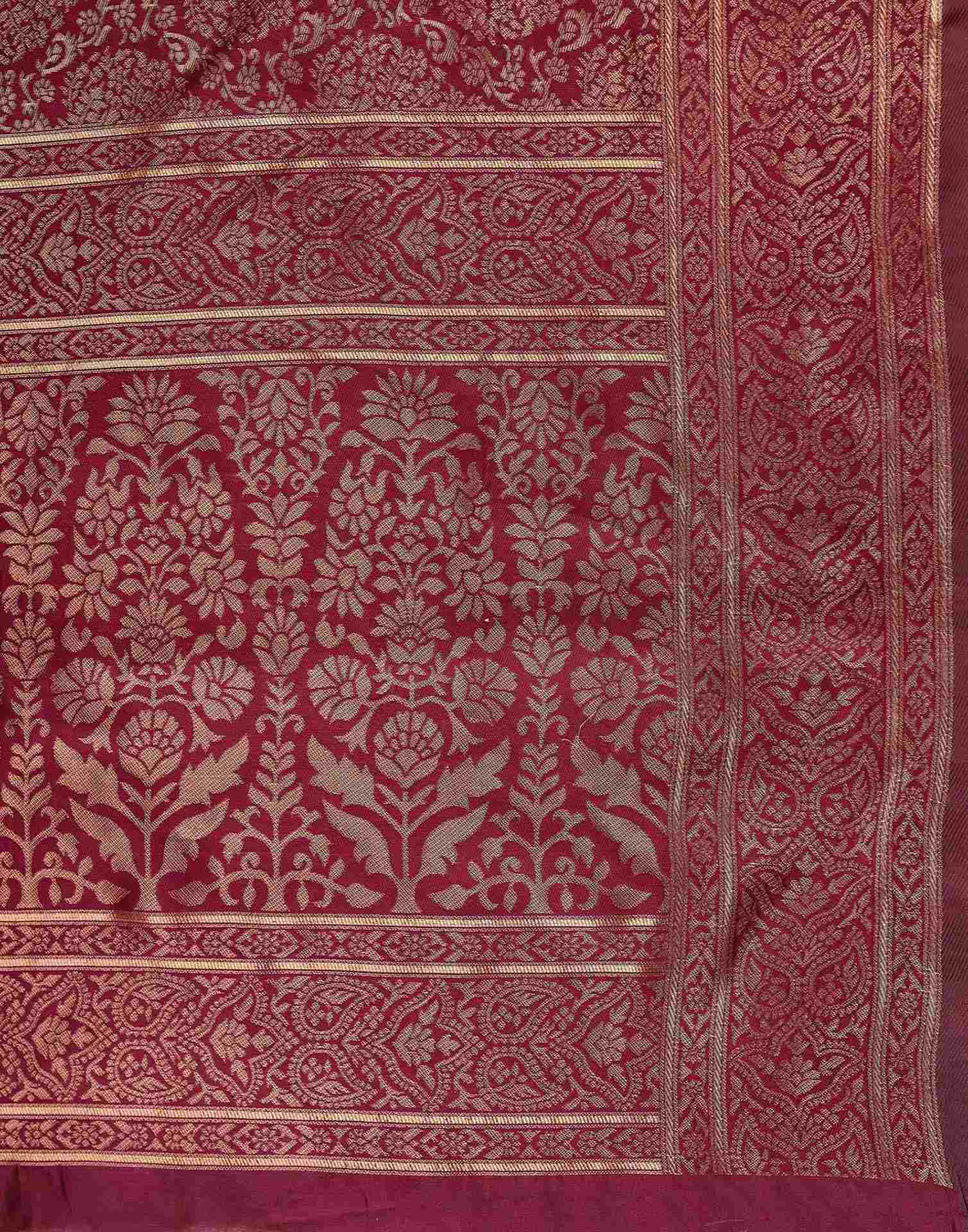 Maroon Silk Woven Banarasi Saree