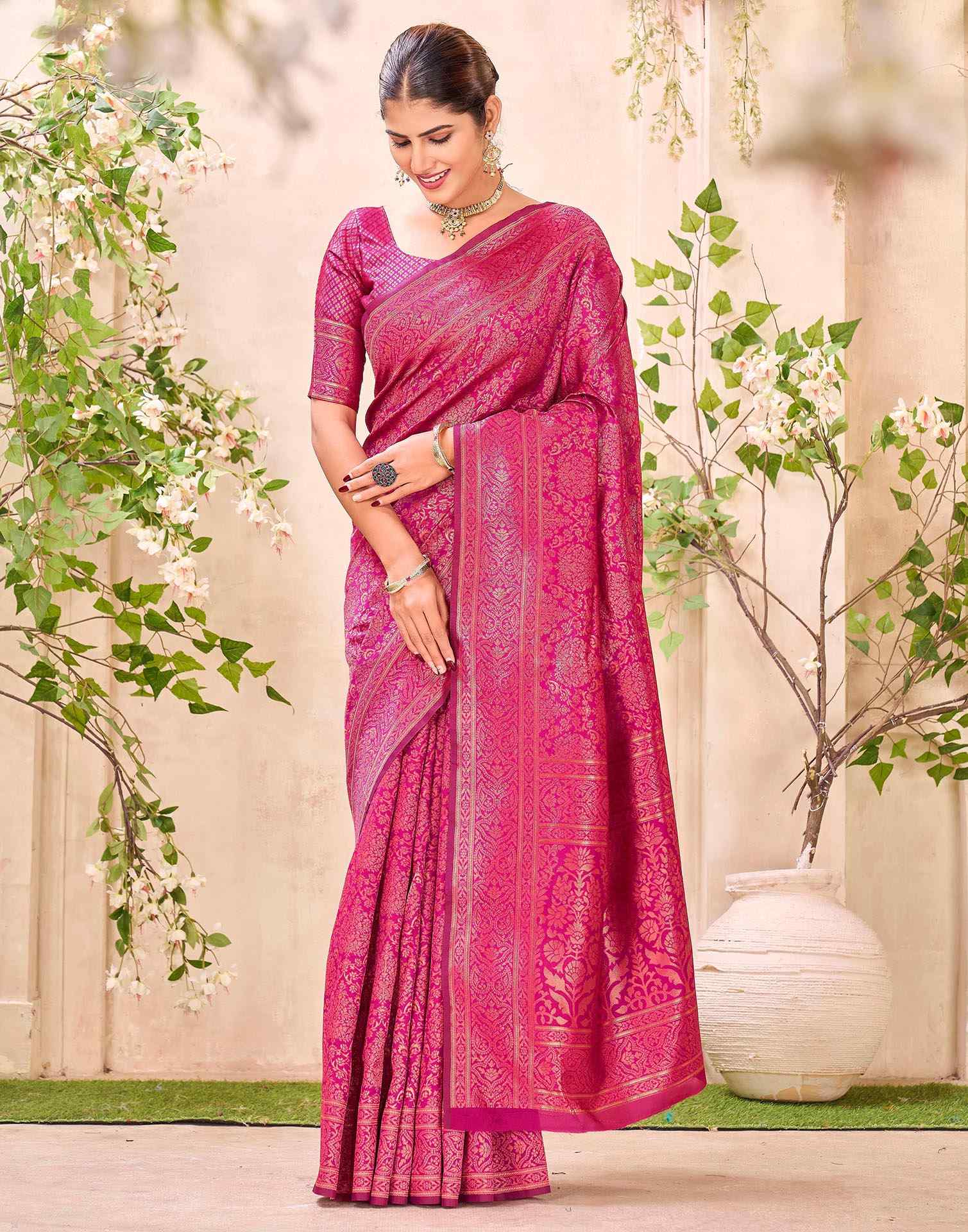 Rani Pink Silk Woven Banarasi Saree