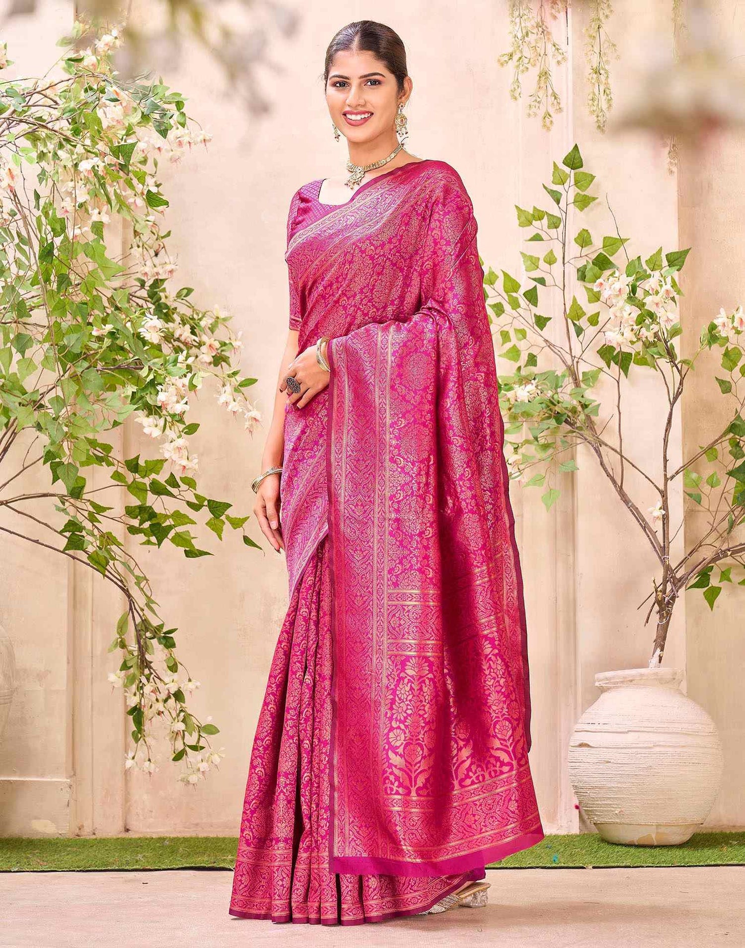 Rani Pink Silk Woven Banarasi Saree