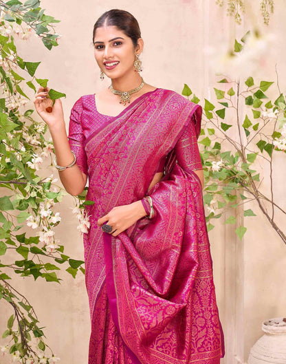 Rani Pink Silk Woven Banarasi Saree