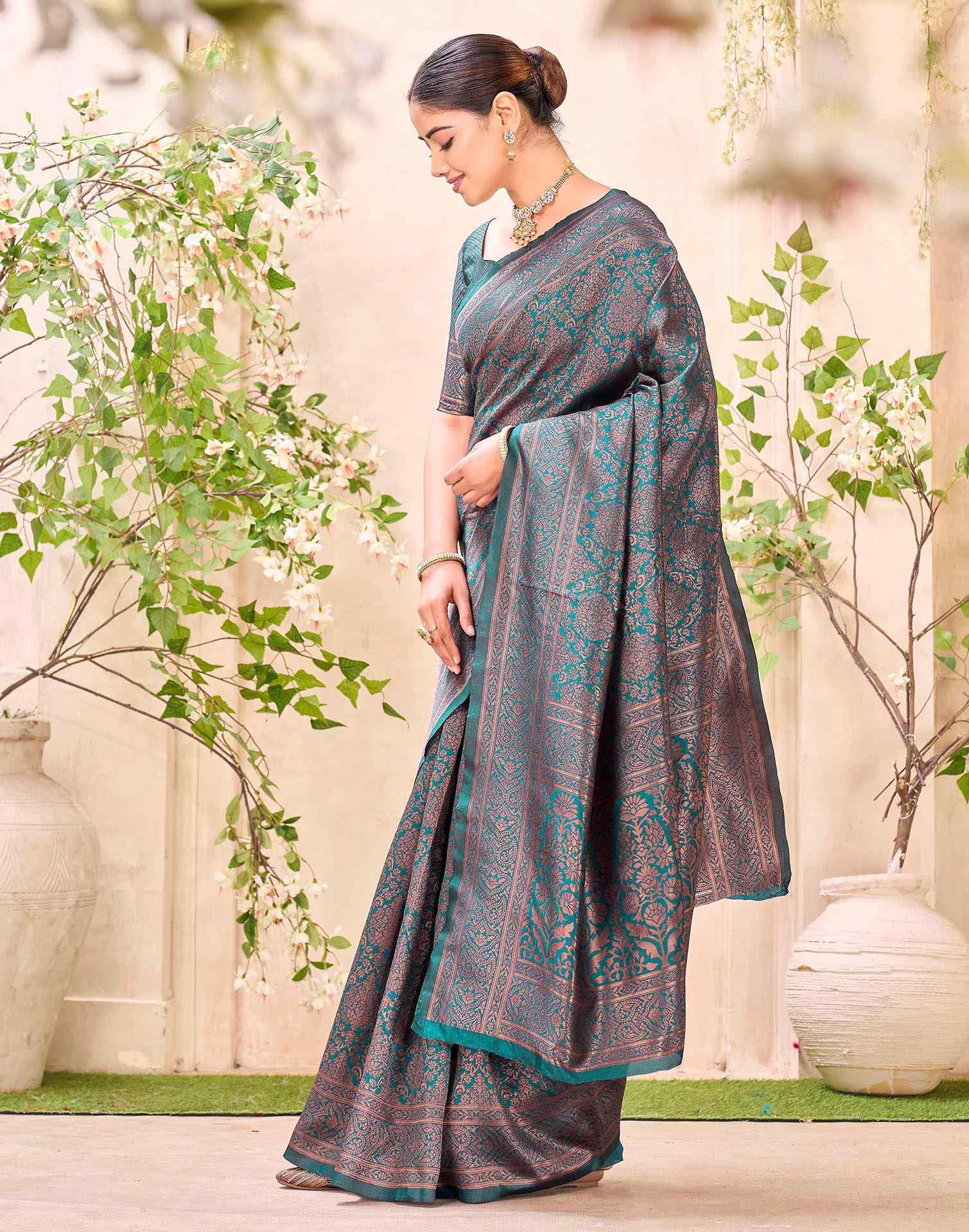 Teal Green Silk Woven Banarasi Saree