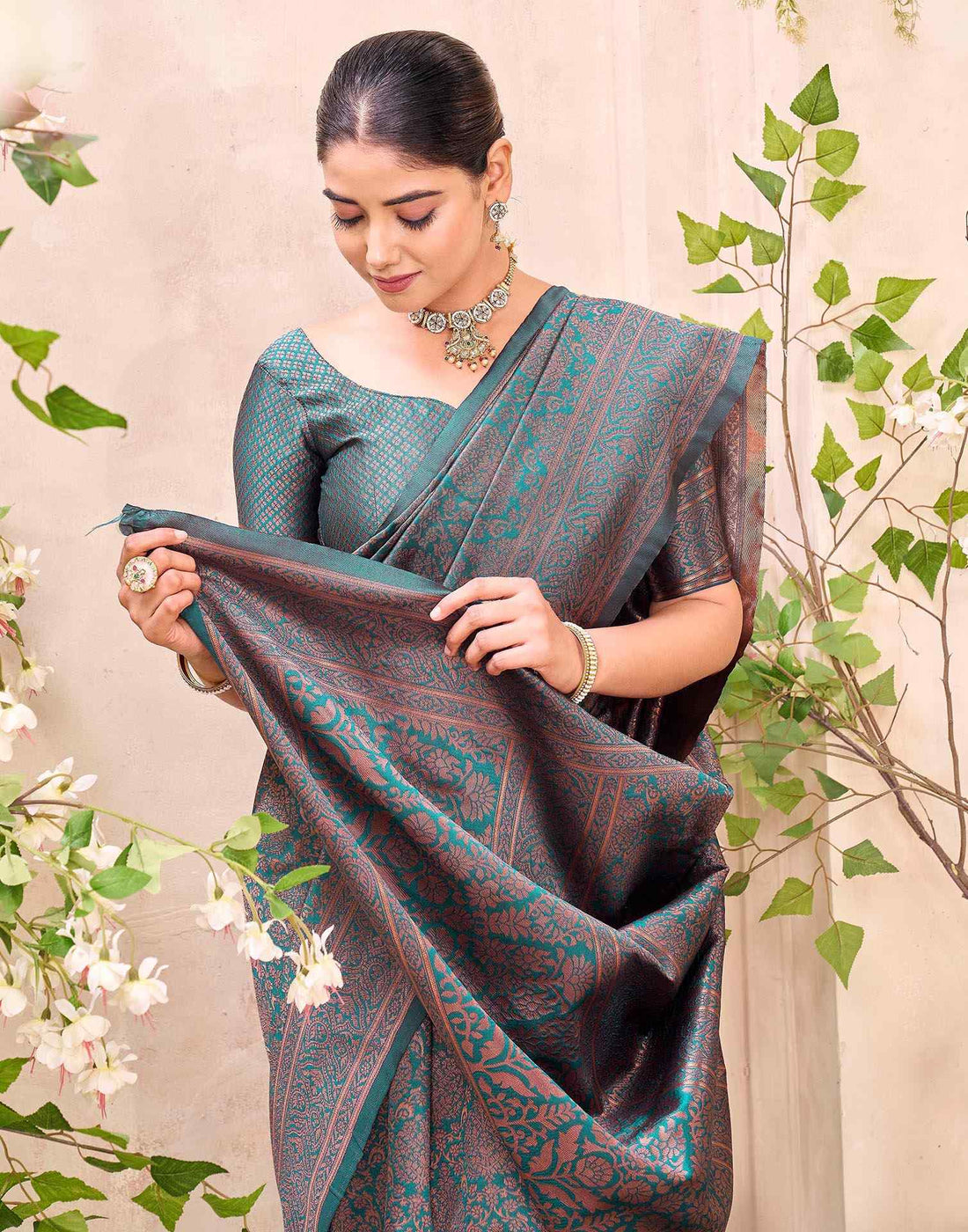 Teal Green Silk Woven Banarasi Saree