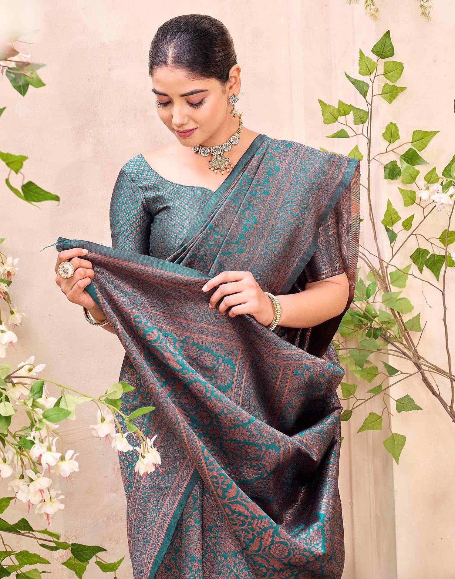 Teal Green Silk Woven Banarasi Saree