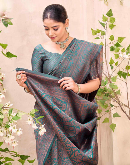 Teal Green Silk Woven Banarasi Saree