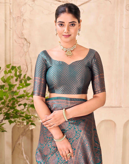 Teal Green Silk Woven Banarasi Saree