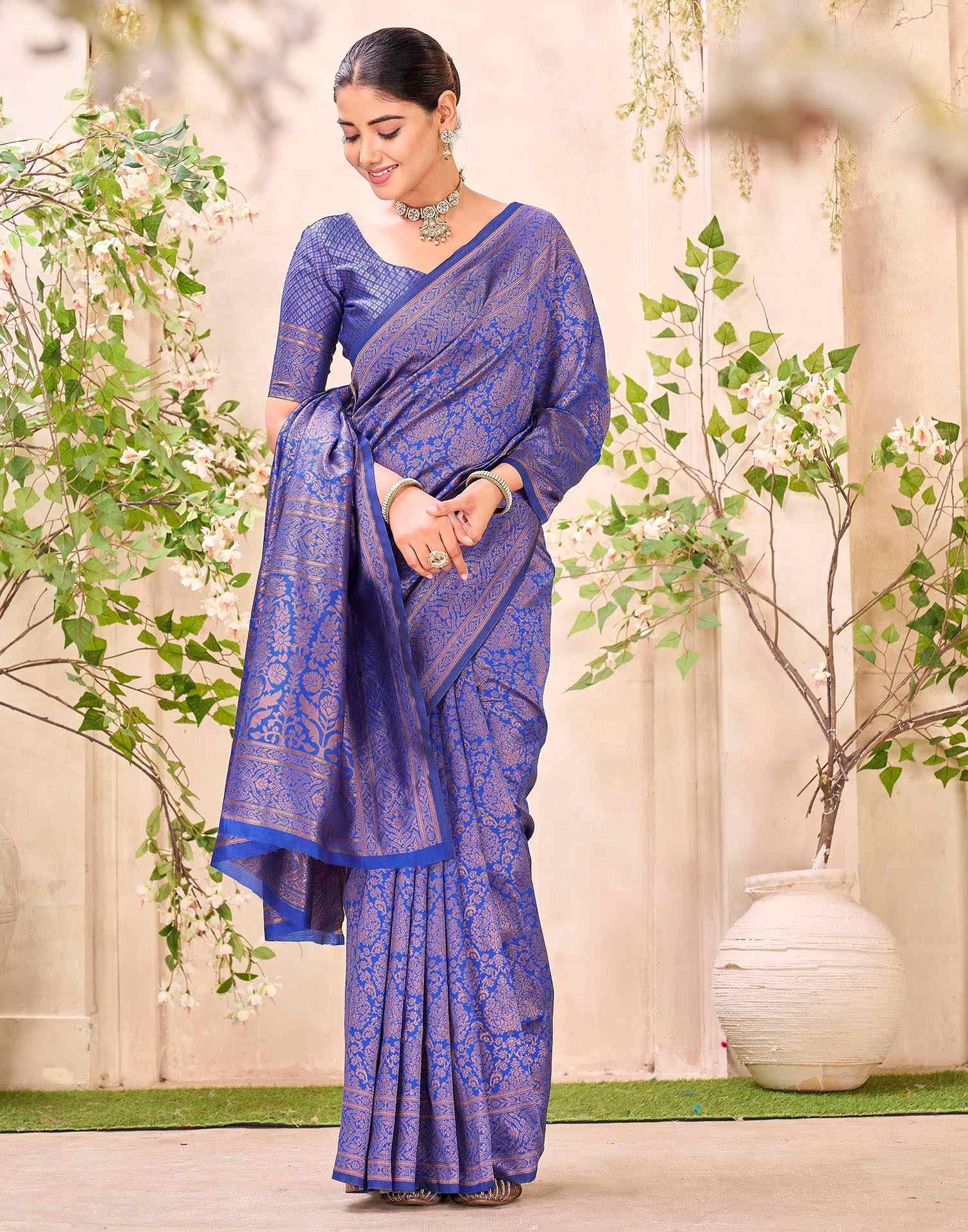 Blue Silk Woven Banarasi Saree