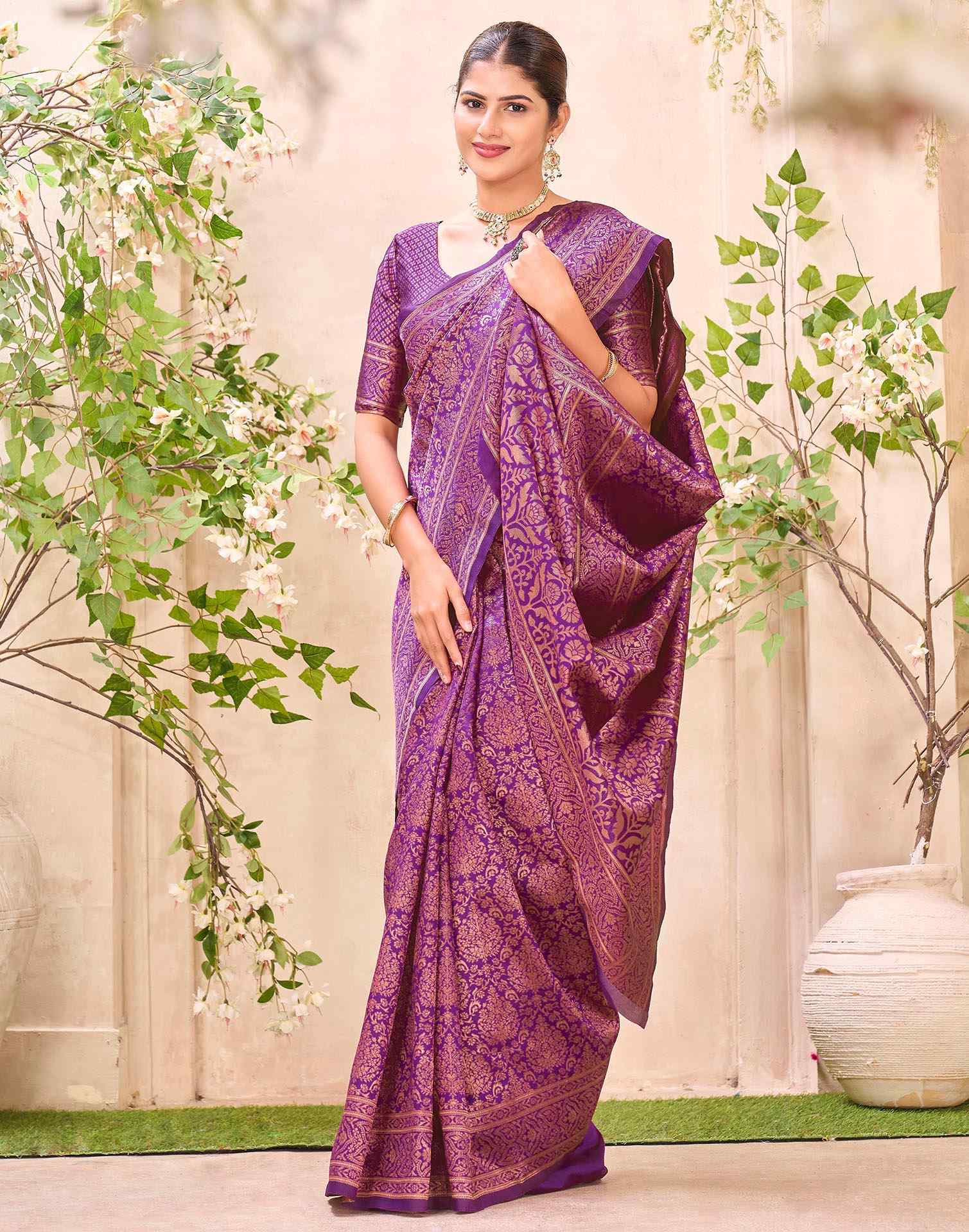 Purple Silk Woven Banarasi Saree