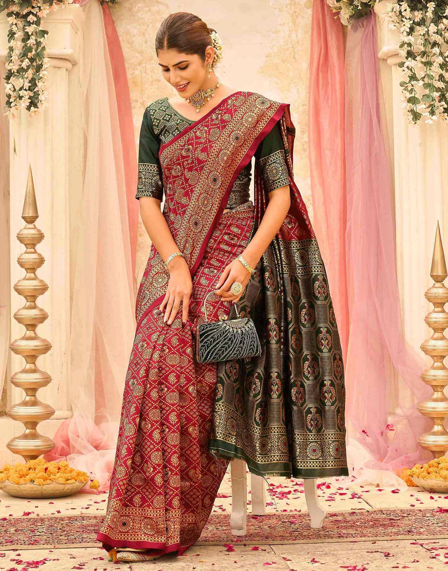 Red Silk Woven Banarasi Saree