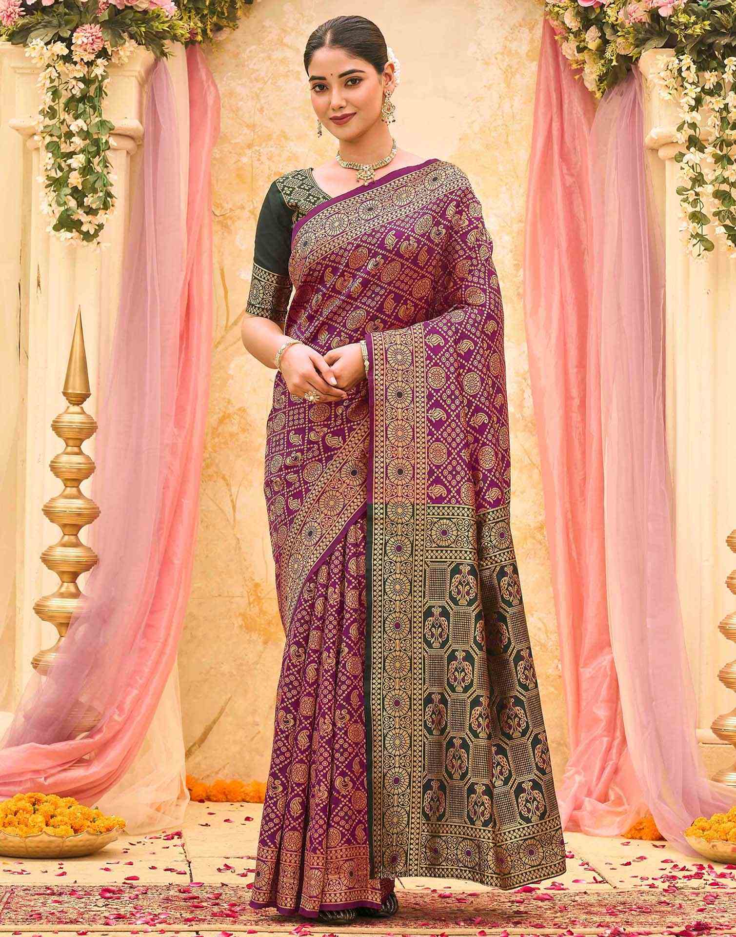Purple Silk Woven Banarasi Saree