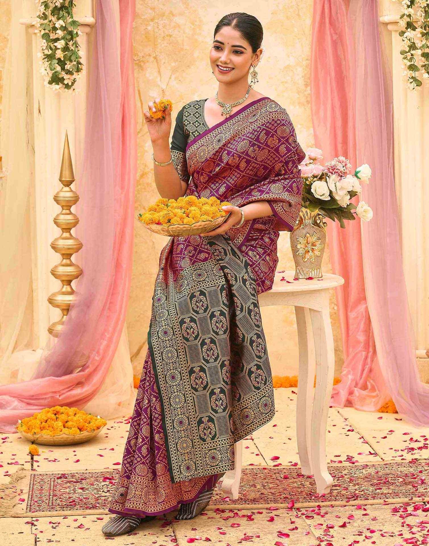 Purple Silk Woven Banarasi Saree