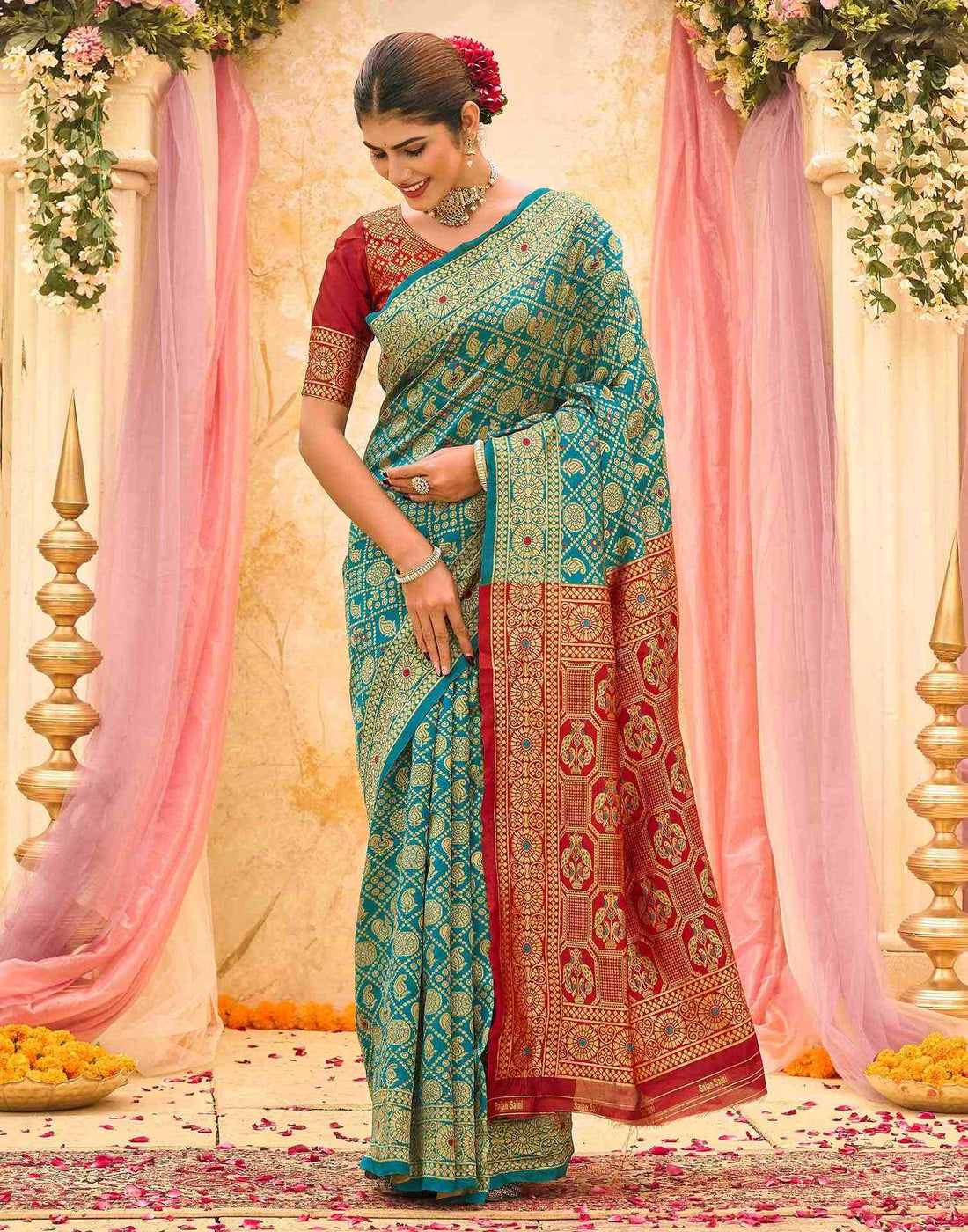 Teal Green Silk Woven Banarasi Saree