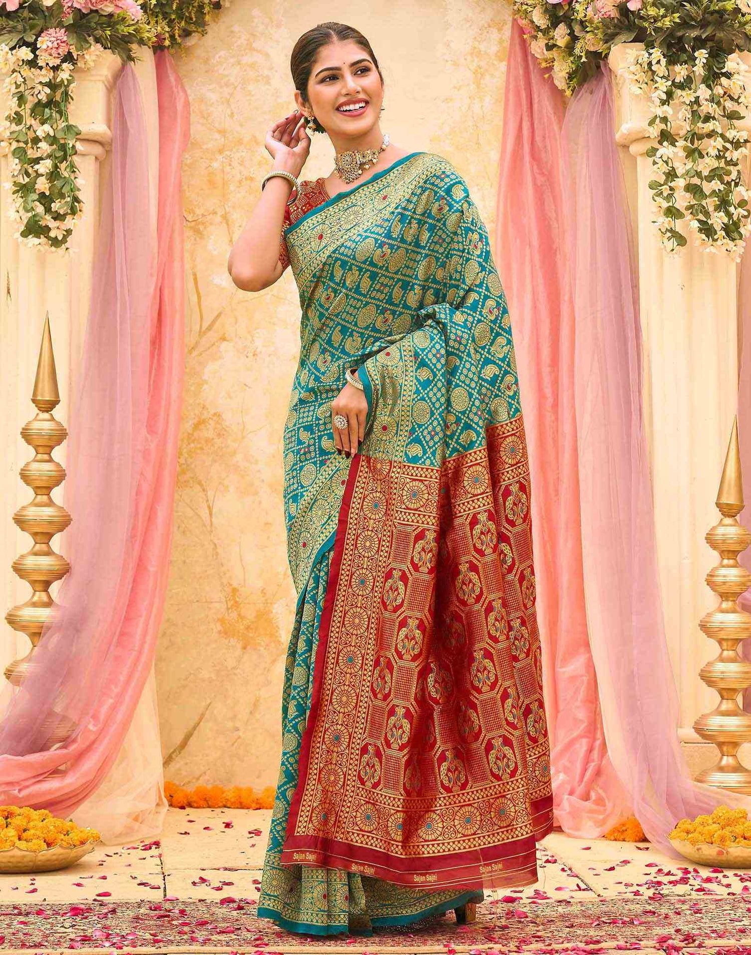 Teal Green Silk Woven Banarasi Saree