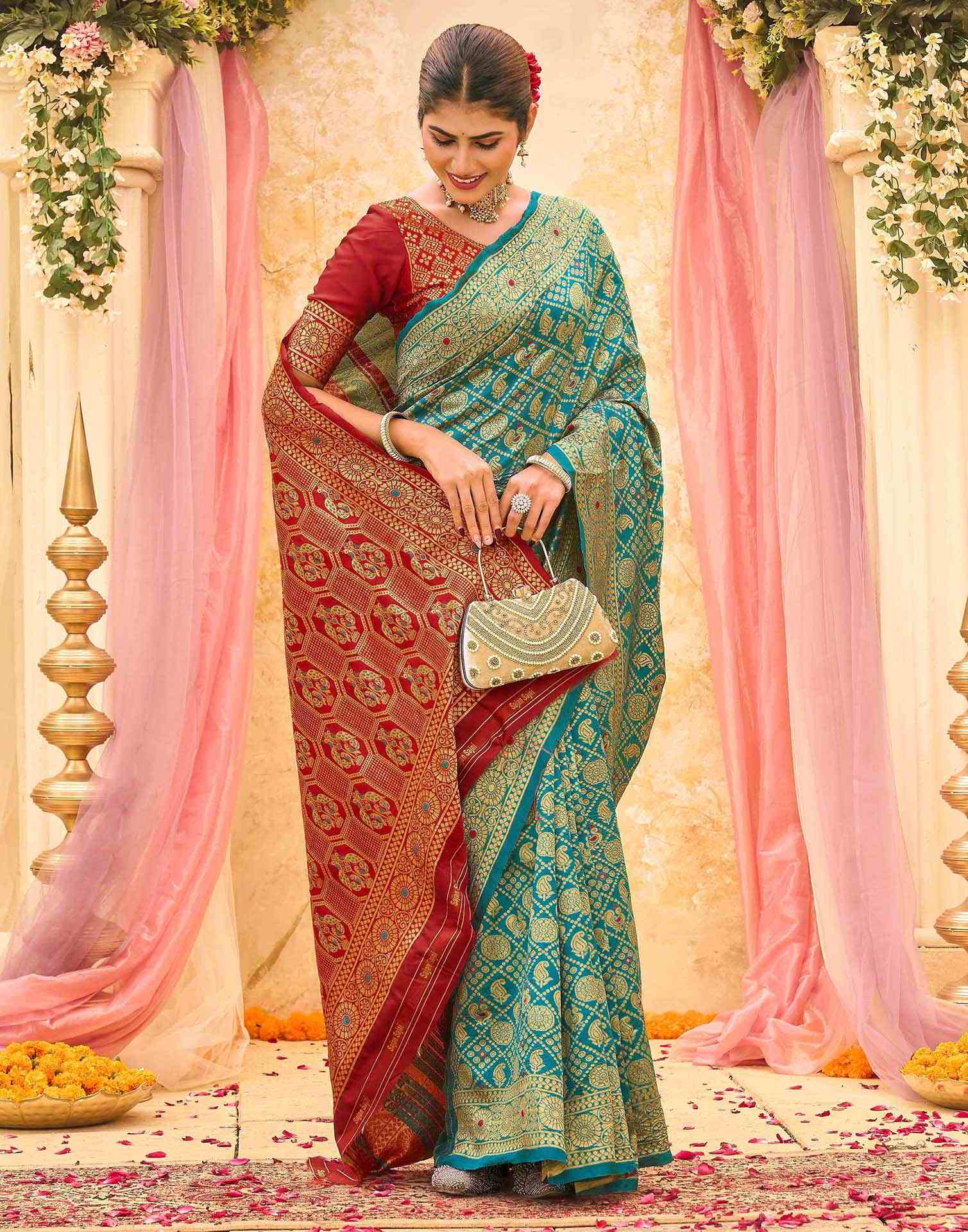 Teal Green Silk Woven Banarasi Saree