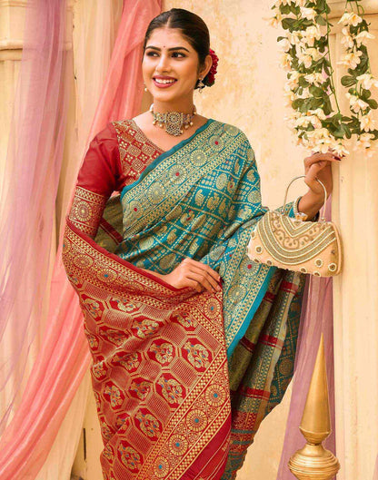 Teal Green Silk Woven Banarasi Saree